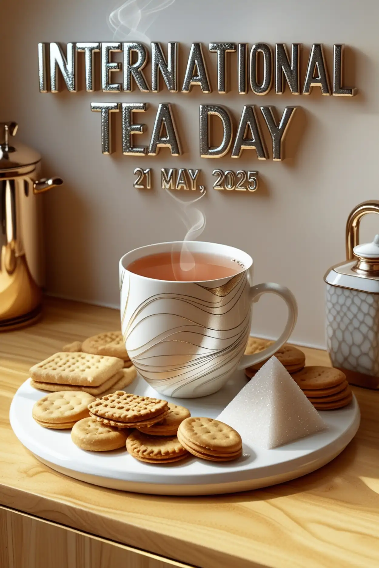 Free Download Flat Lay Of Tea Set And Cookies - High Quality International Tea Day Background