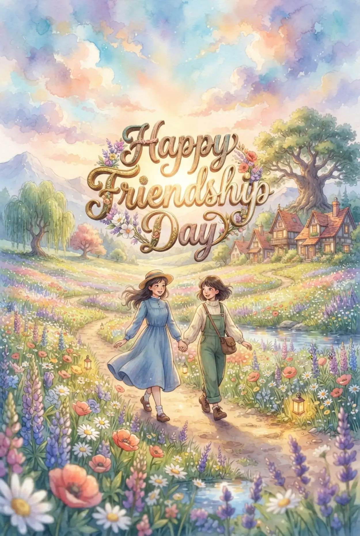 Free Download Friendship Day 2026 Watercolor Illustration - High Quality Happy Friendship Day 2026 Image