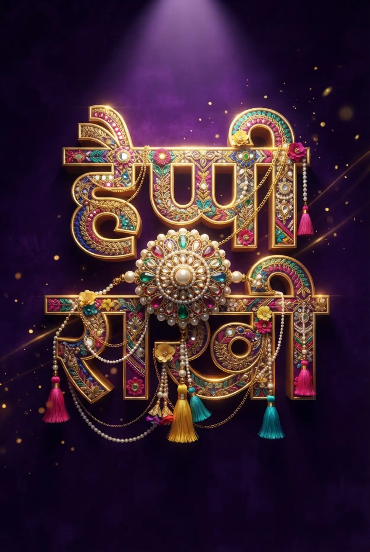 Free Download Giant Jeweled Rakhi Surrounding Raksha Bandhan Hindi Typography Creative Image - High Quality Raksha Bandhan Ki Shubhkamnaye In Hindi Image