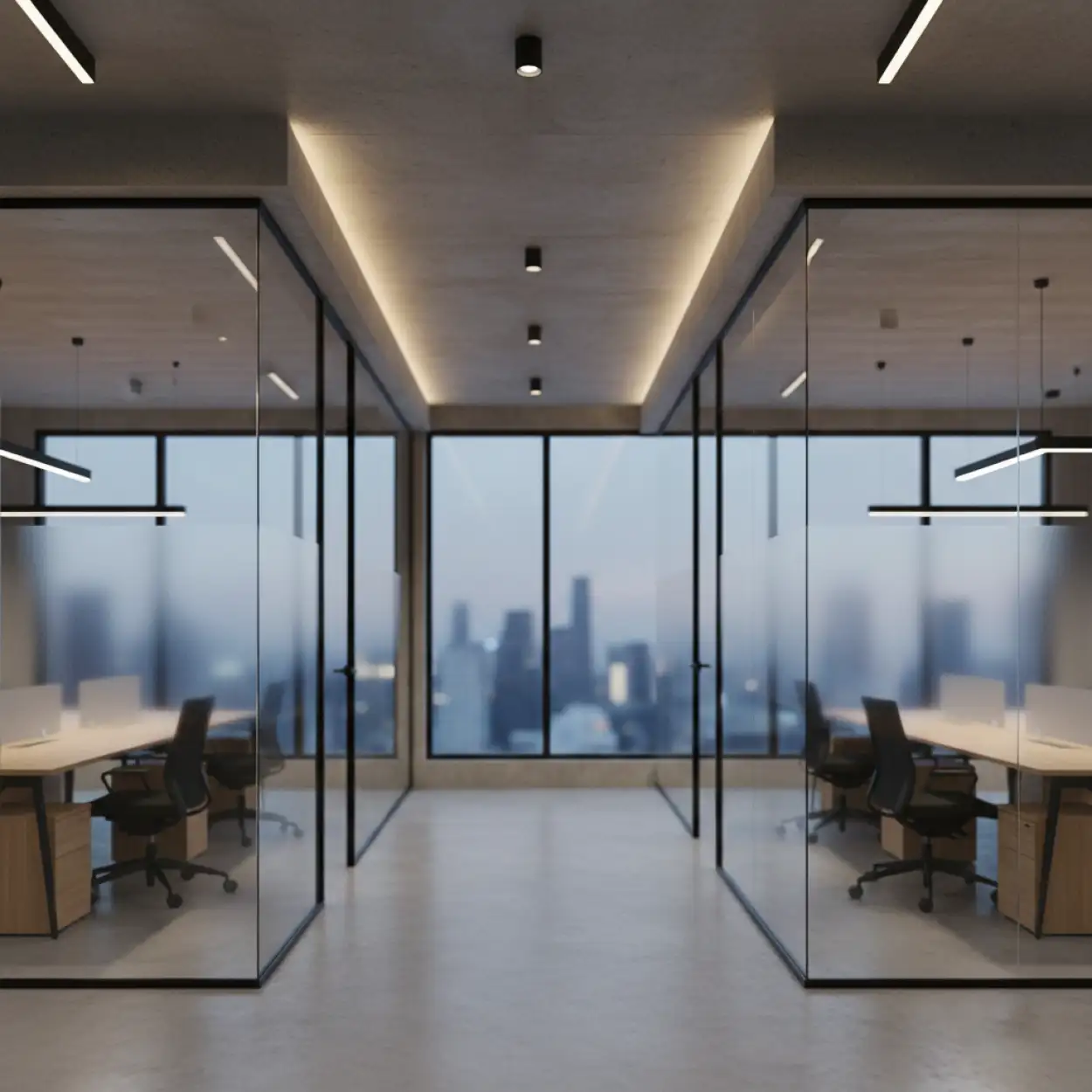 glass office startup pitch deck background