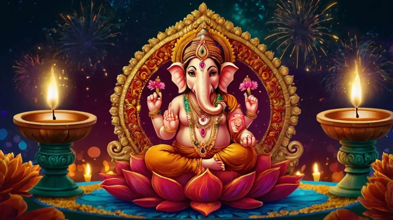 goddess lakshmi and lord ganesha on happy diwali 2024