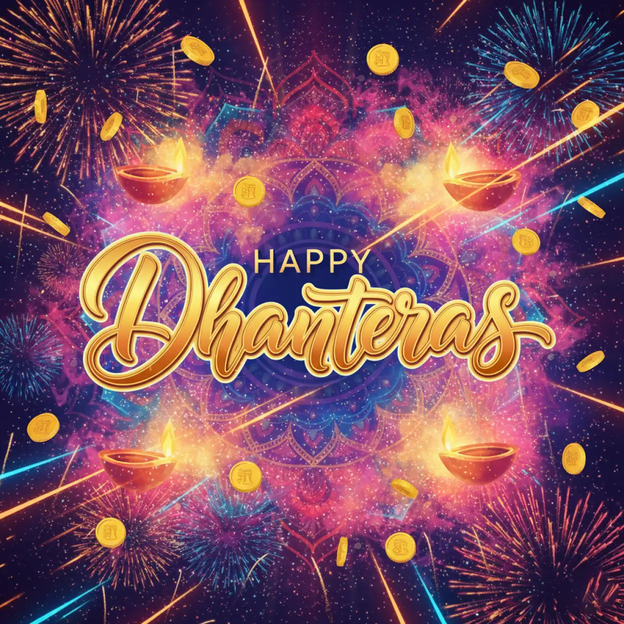 golden happy dhanteras wishes greetings with coins