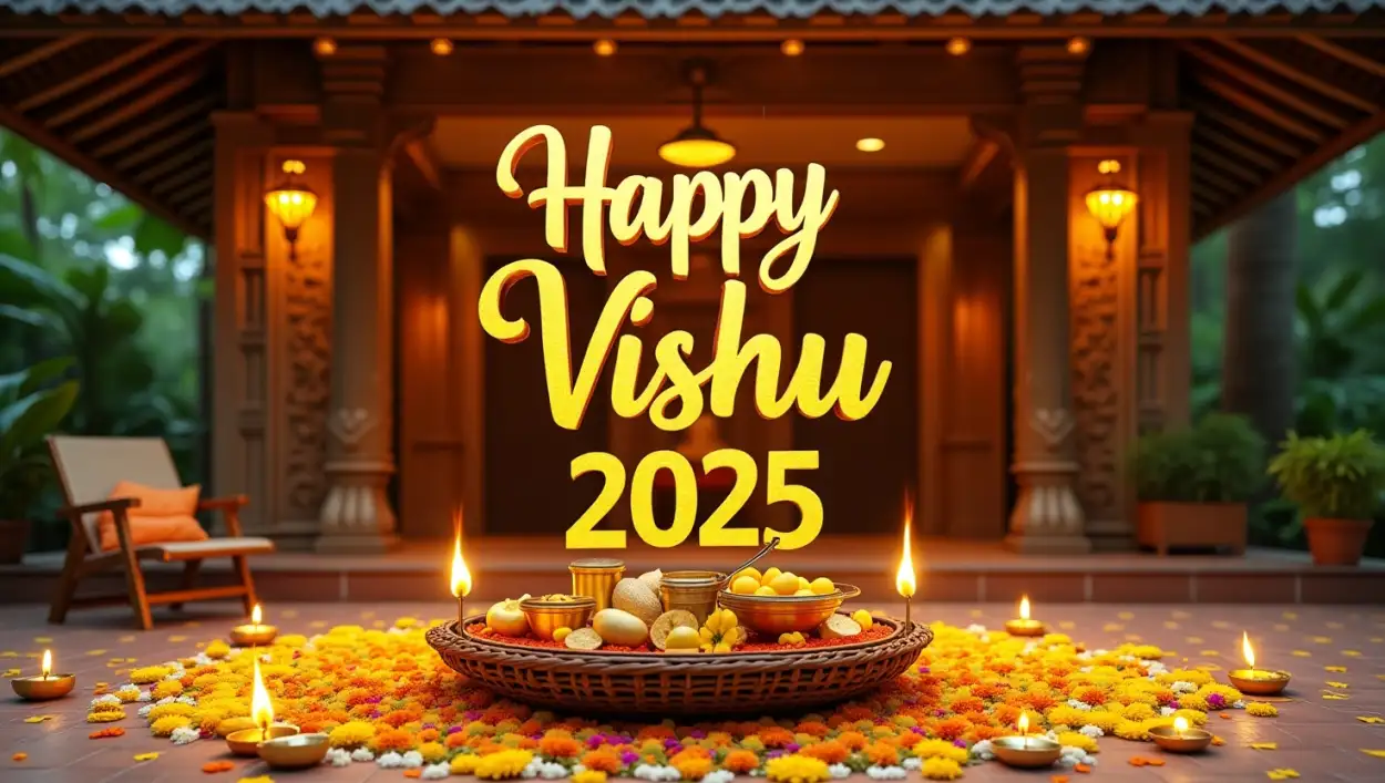 Free Download Golden Happy Vishu 2025 - High Quality Happy Vishu 2025 Background