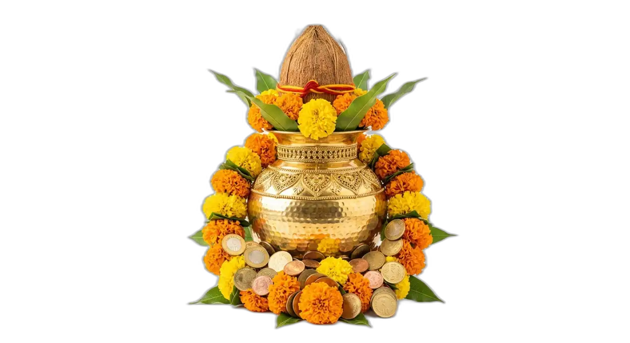 Free Download Golden Puja Kalash With Gold Coins Png - High Quality Golden Puja Kalash With Gold Coins Png Transparent PNG