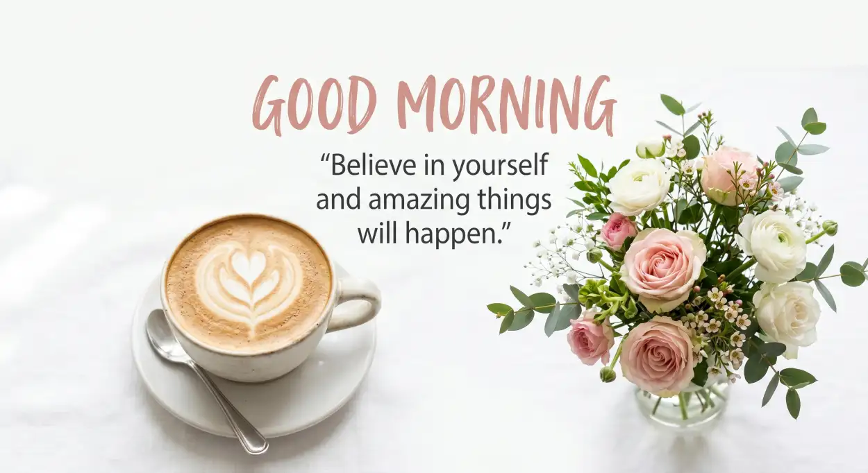 Free Download Good Morning Flowers And Coffee With Motivational Quote - High Quality Good Morning Flowers And Coffee Image