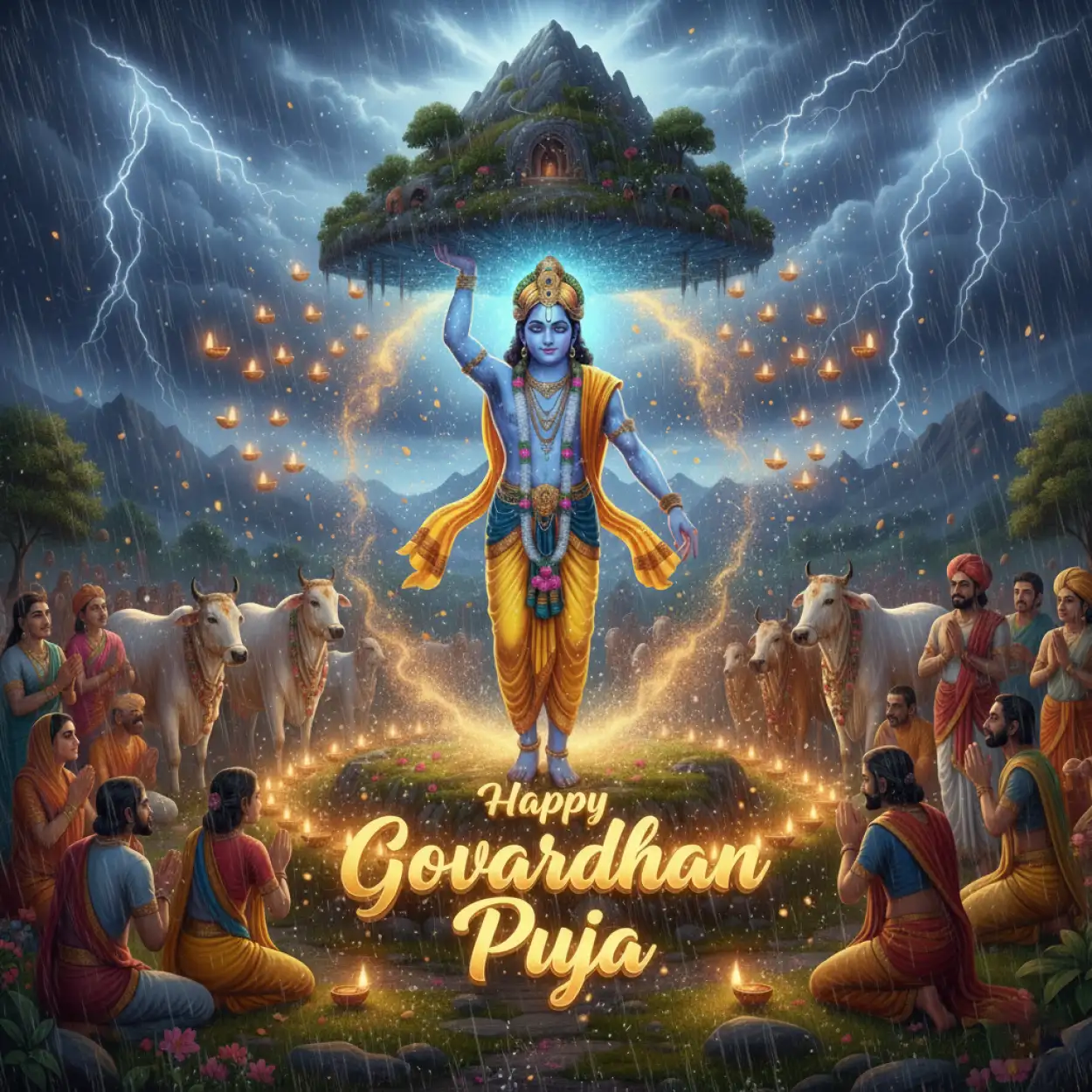 Free Download Govardhan Puja Hd Wallpapers With Radha Krishna Blessings - High Quality Happy Govardhan Puja Background