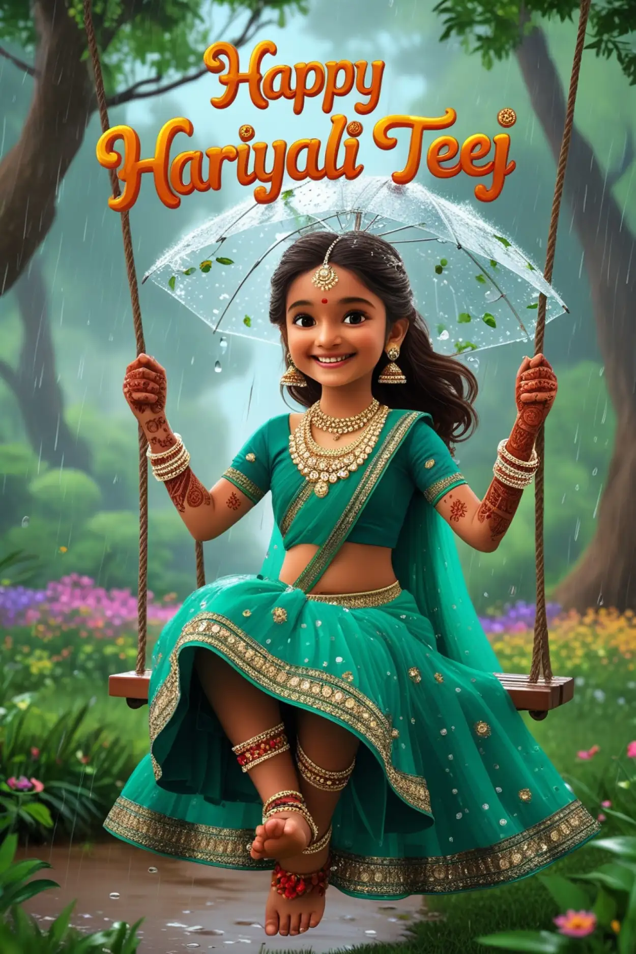 green outfit with bangles for hariyali teej