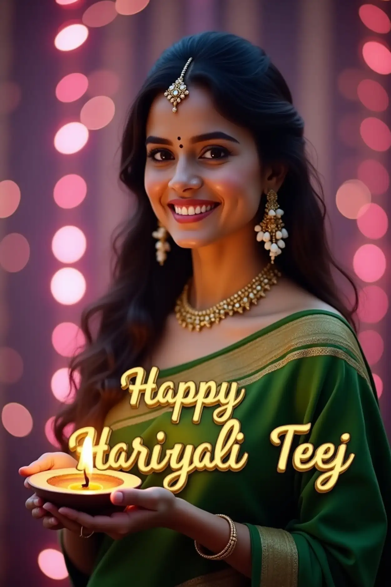 green saree woman png for teej celebration