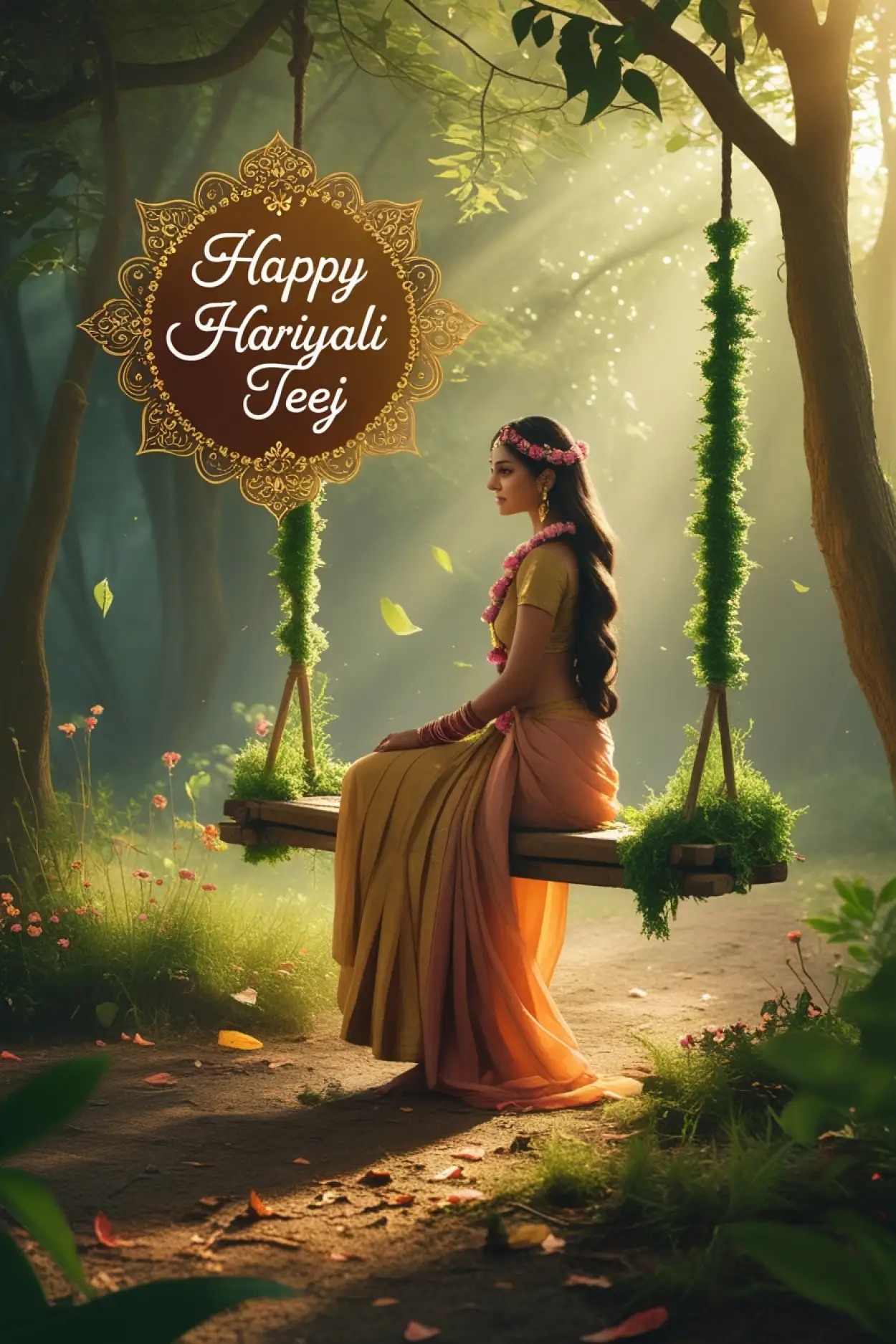 Green theme Happy Teej background