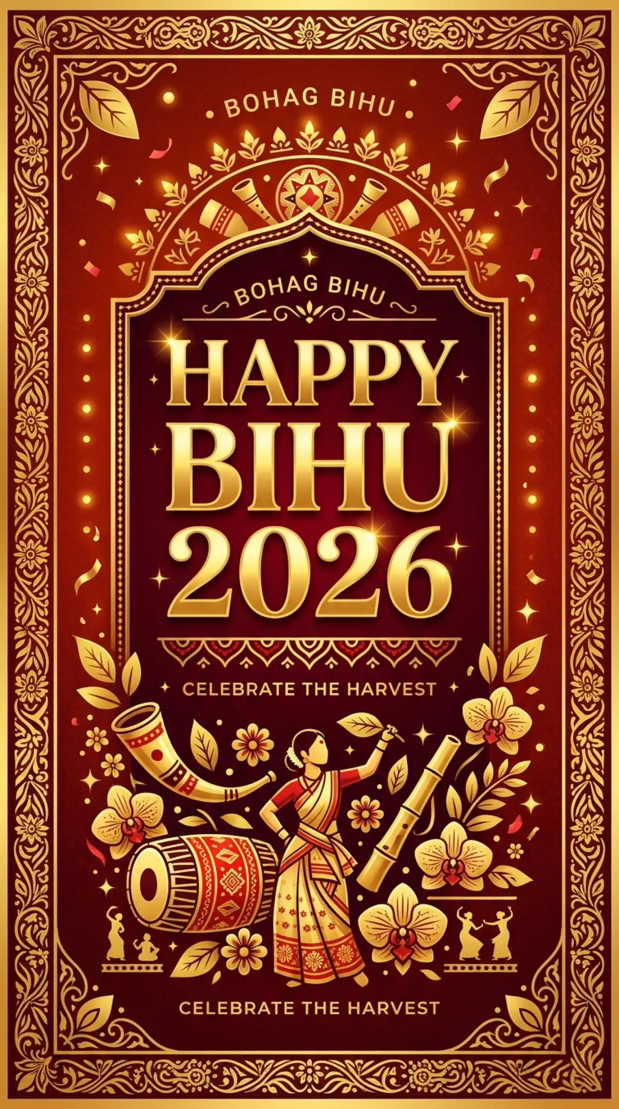 Free Download Happy Bihu 2026 Wishes Gold Text Png - High Quality Happy Bihu 2026 Wishes Transparent PNG