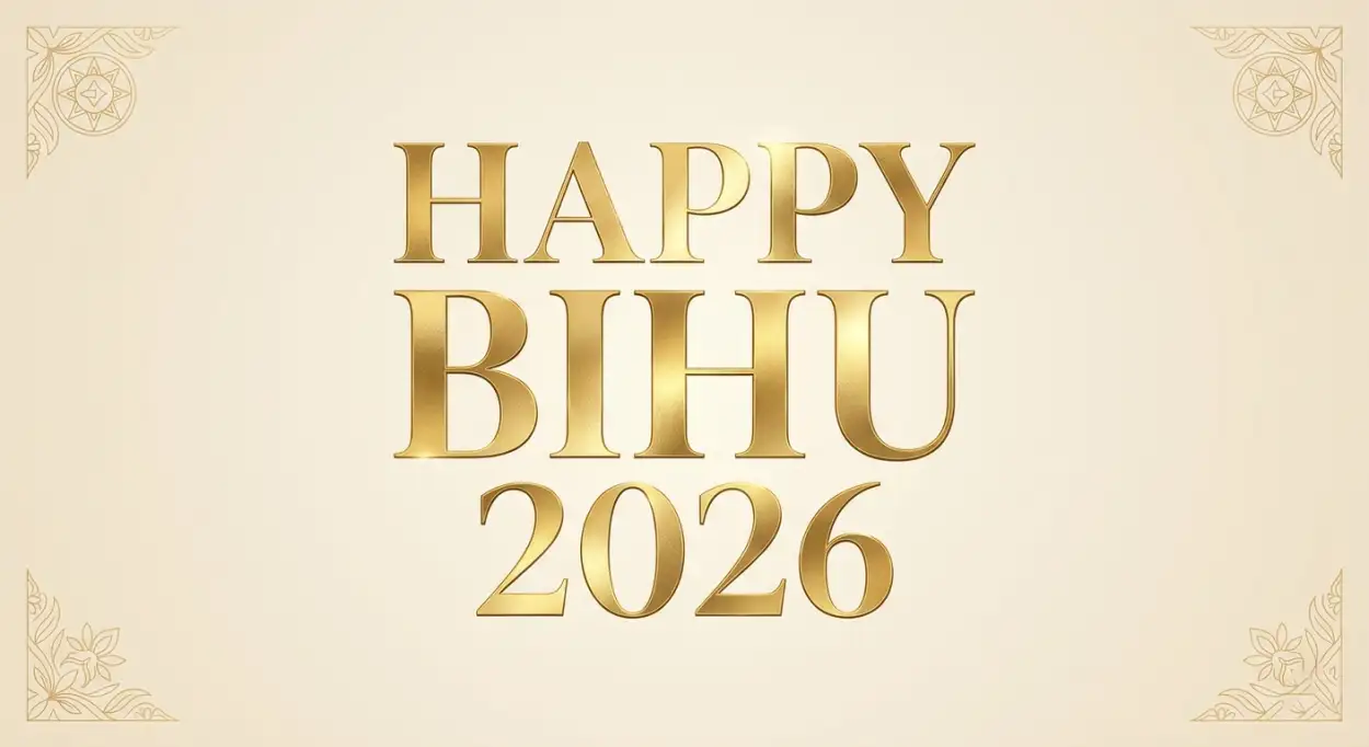 Free Download Happy Bihu 2026 Wishes Golden Typography - High Quality Happy Bihu 2026 Wishes Image