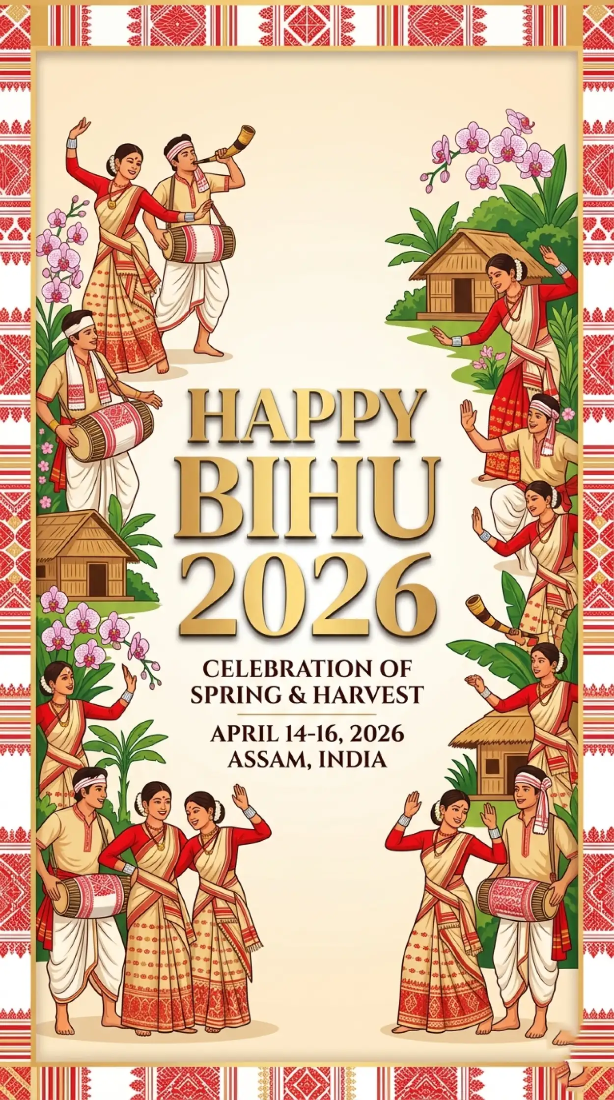 Free Download Happy Bihu 2026 Wishes Poster Download - High Quality Happy Bihu 2026 Wishes Image