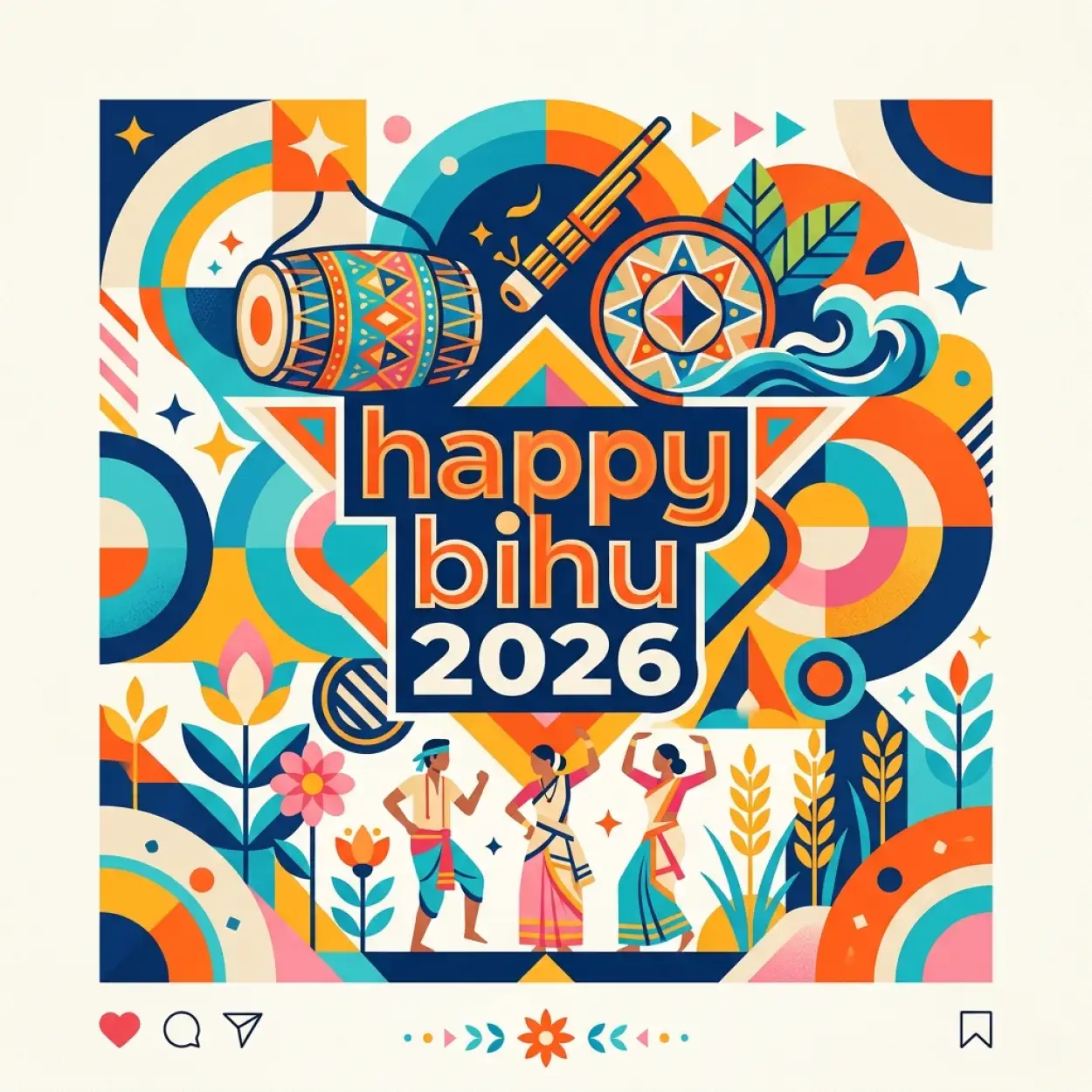 Free Download Happy Bihu 2026 Wishes Typography Design - High Quality Happy Bihu 2026 Wishes Image