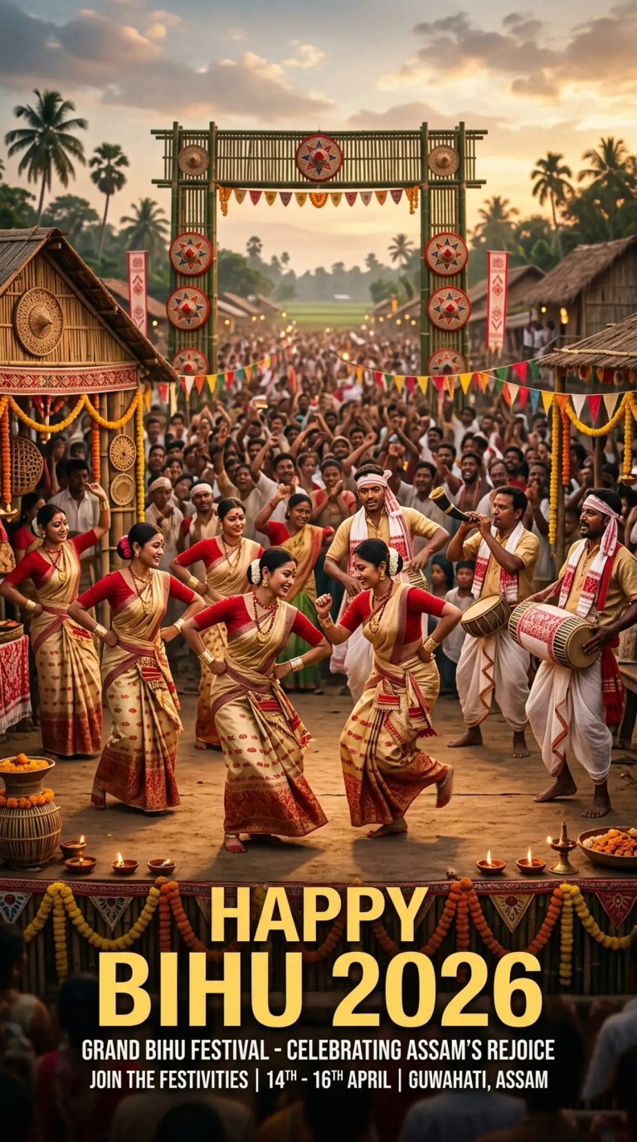 Free Download Happy Bihu 2026 Wishes With Traditional Dance Images - High Quality Happy Bihu 2026 Wishes Image