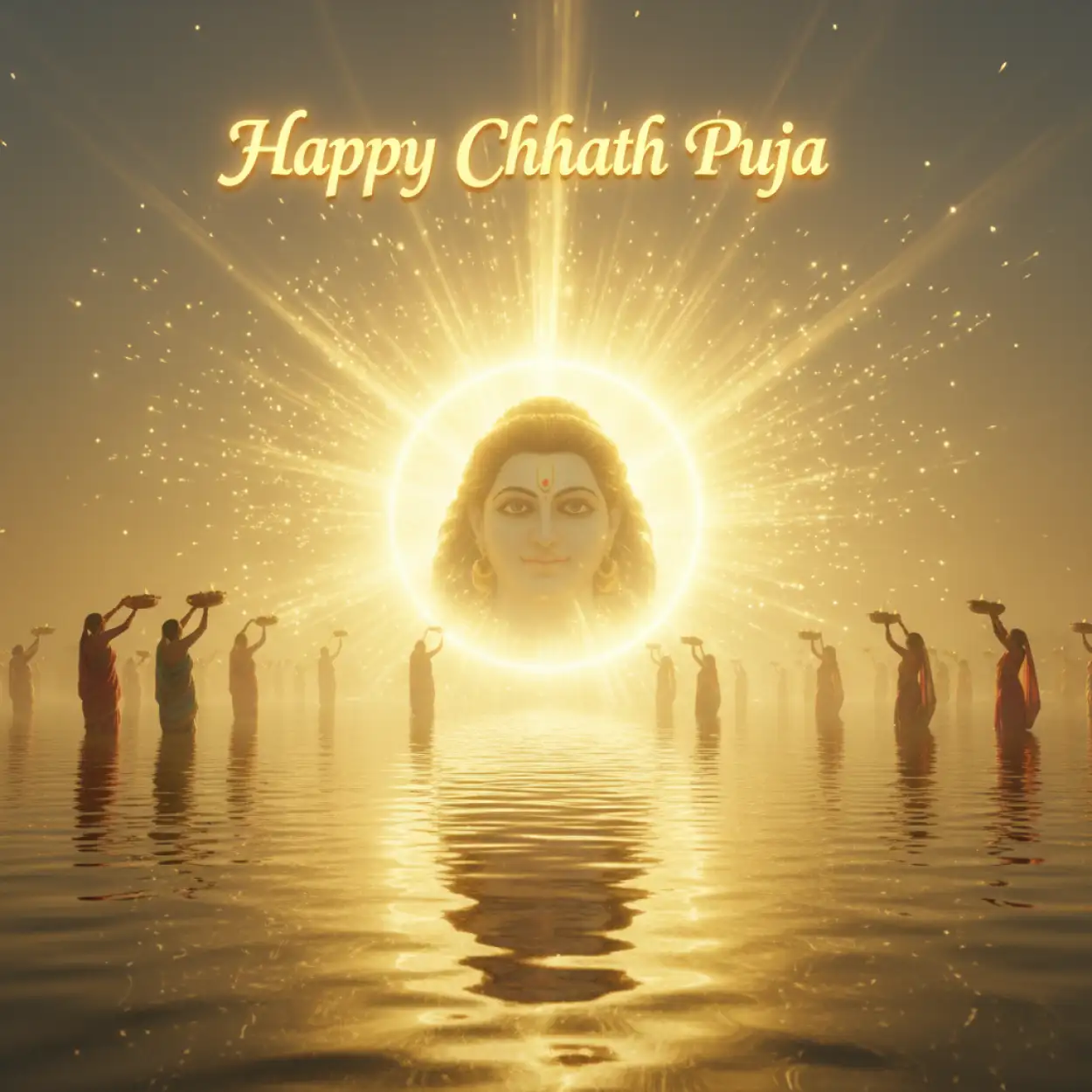 happy chhath puja 2025 4k wallpaper with sunrise and diya