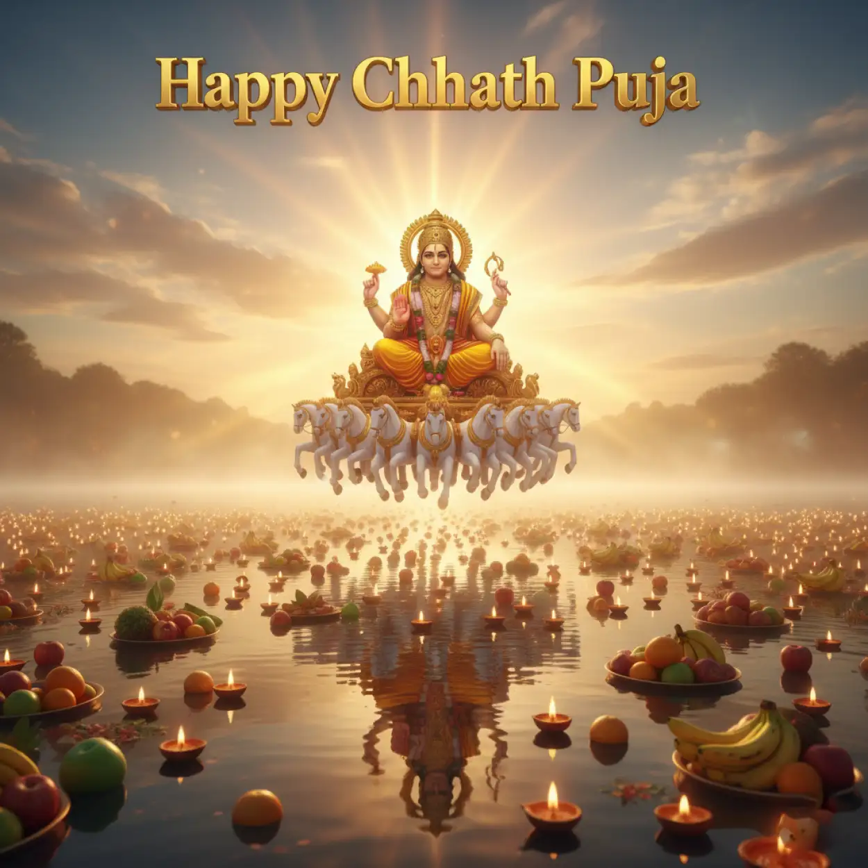 happy chhath puja 2025 traditional ghat scene wallpaper