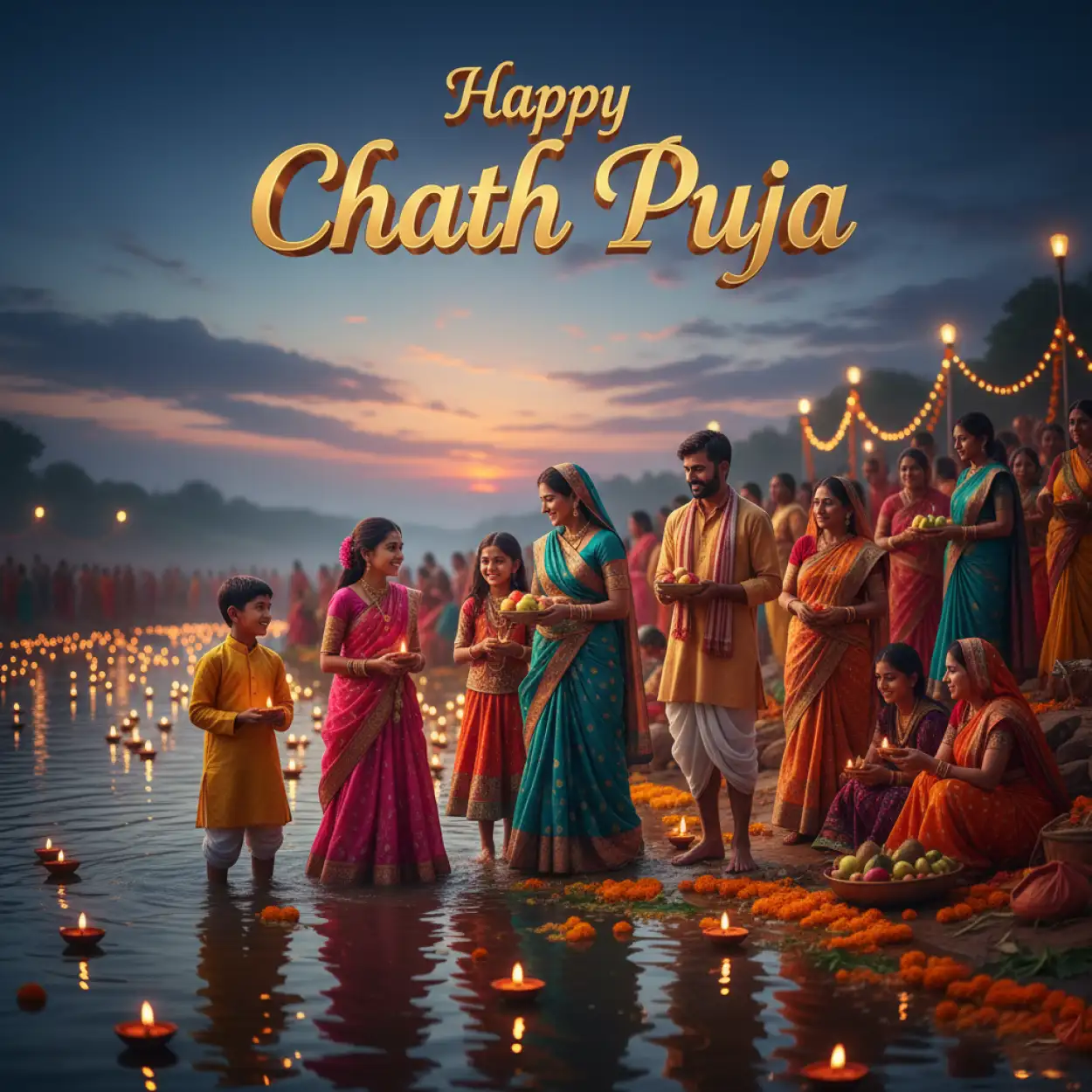 happy chhath puja 2025 wishes with indian women worshiping