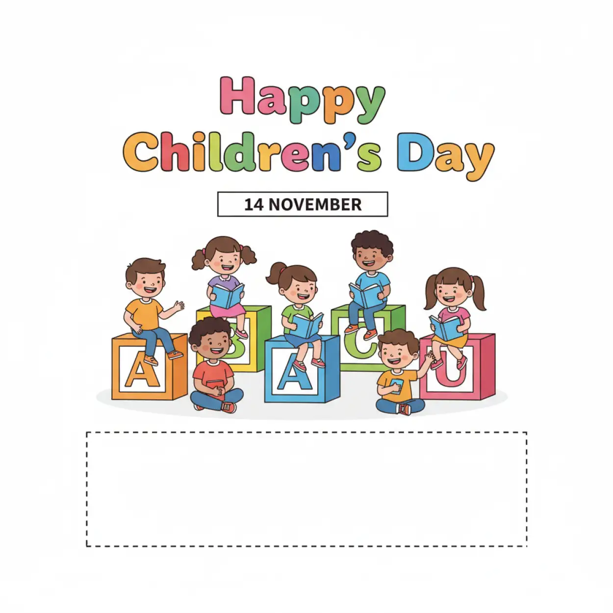 happy childrens day festival poster with tricolor background