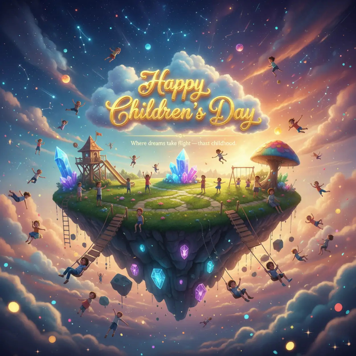 happy childrens day quotes with glitter background