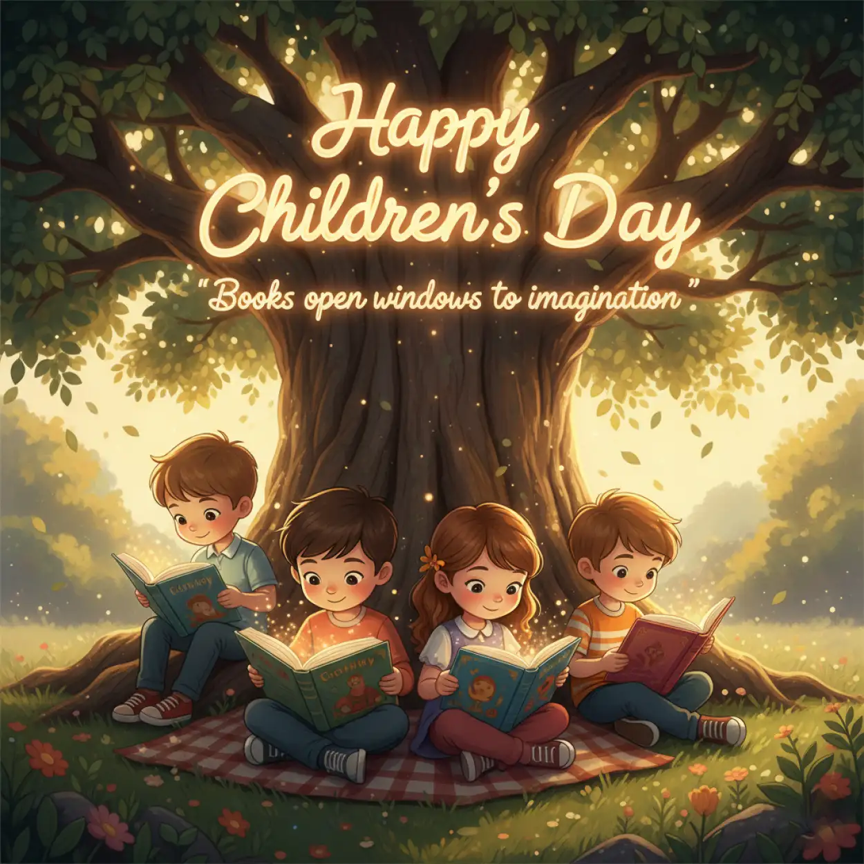 happy childrens day quotes with rainbow and clouds