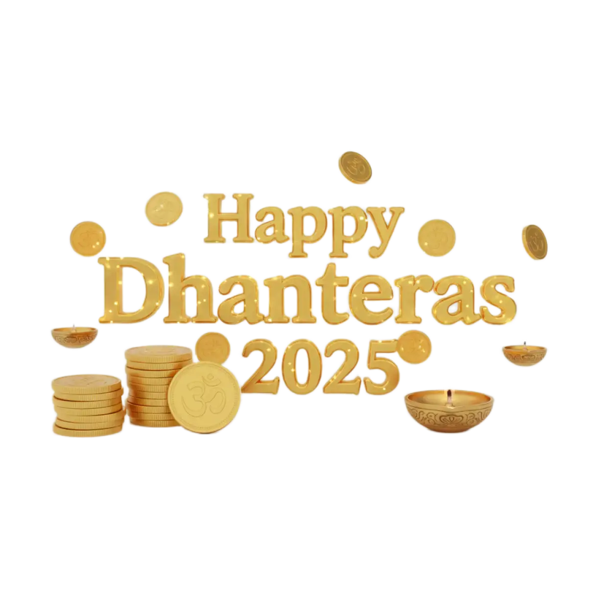 happy dhanteras 2025 png with gold coin and diya