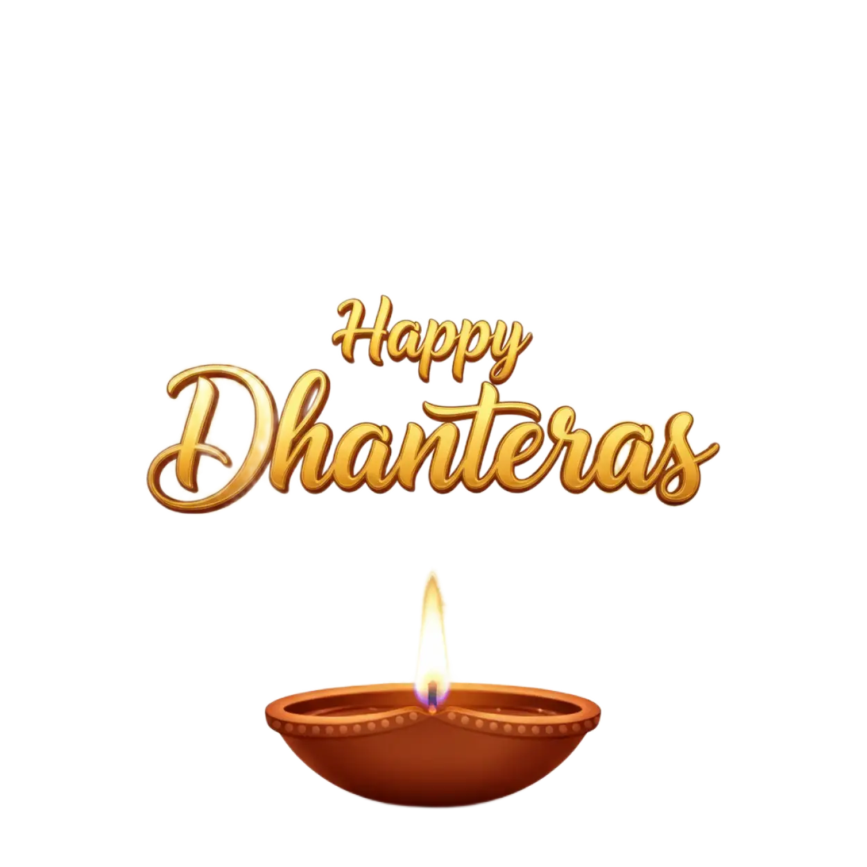 happy dhanteras png with diya and flowers