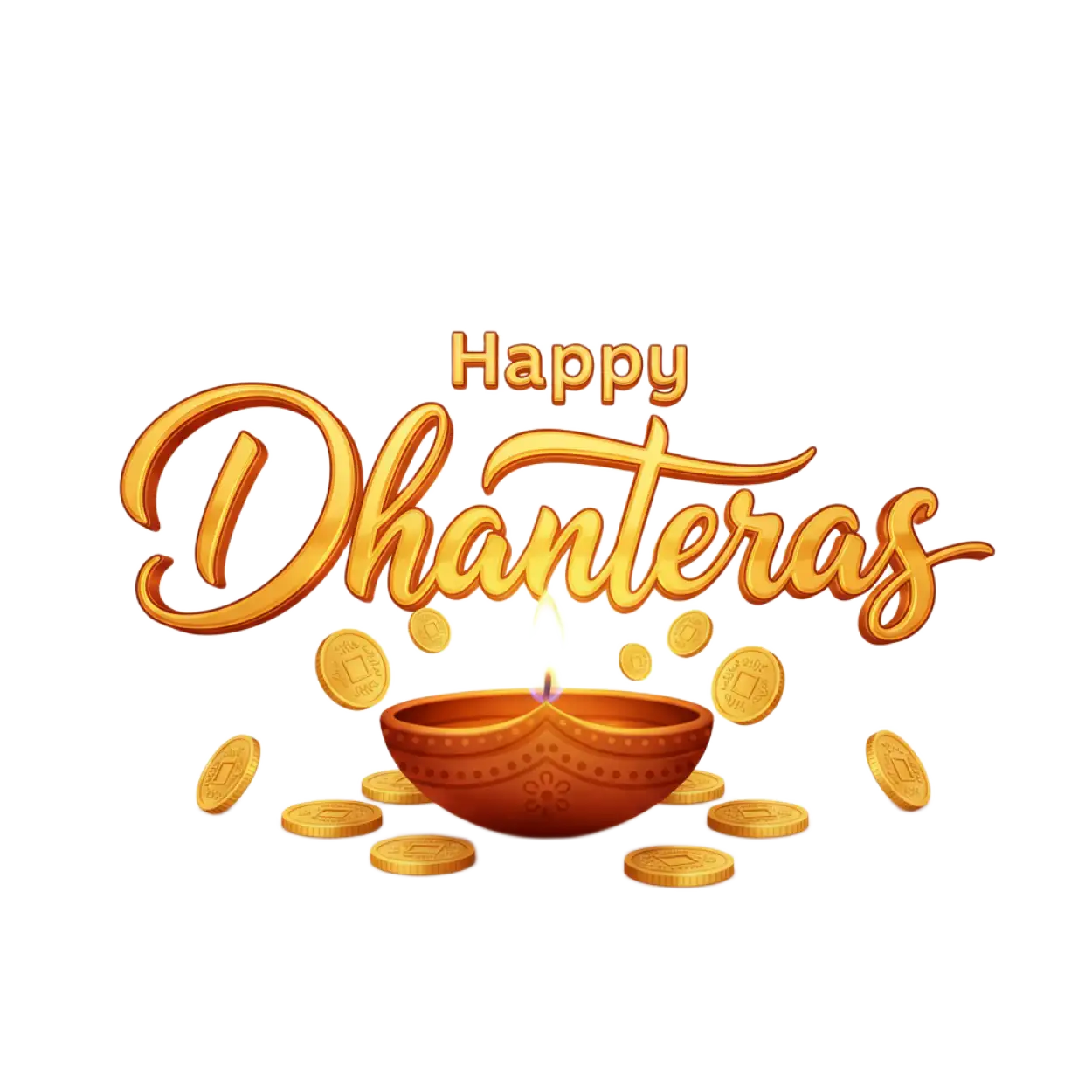 happy dhanteras png with gold coin and diya
