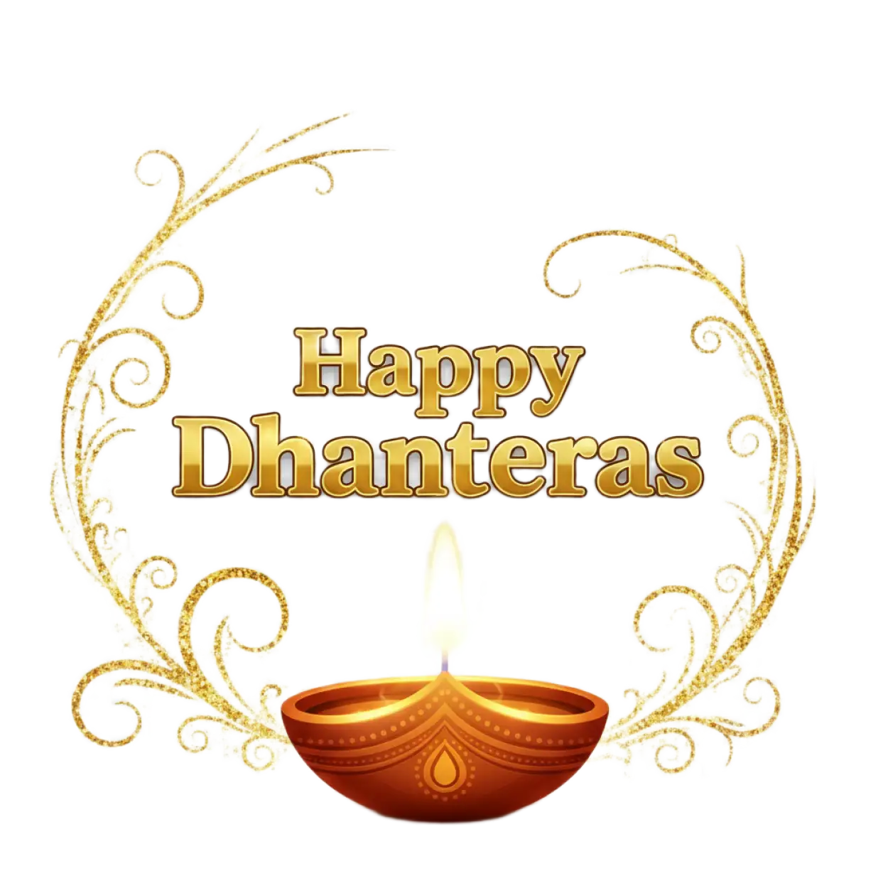 happy dhanteras png with golden diya flame