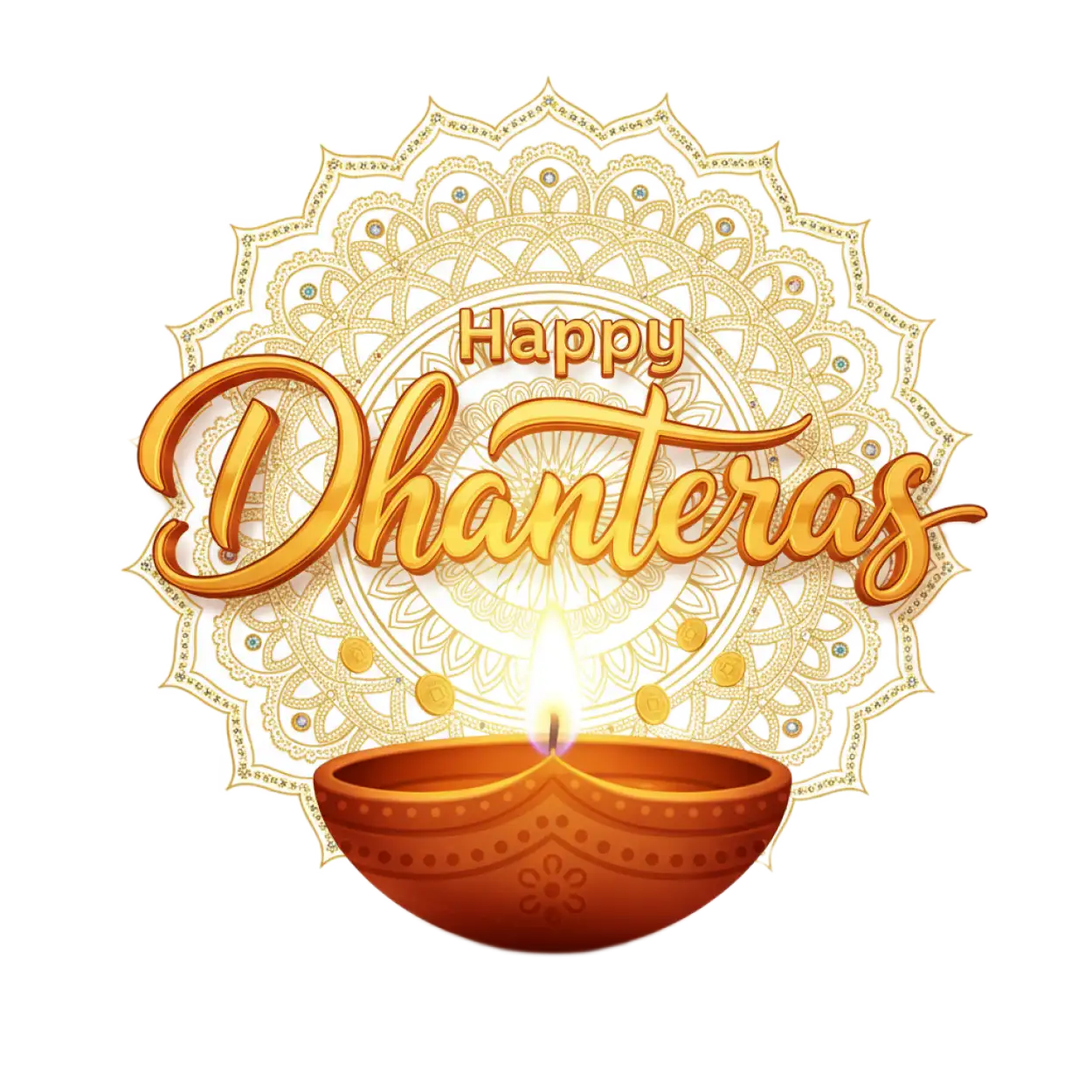 happy dhanteras png with oil lamp light effect