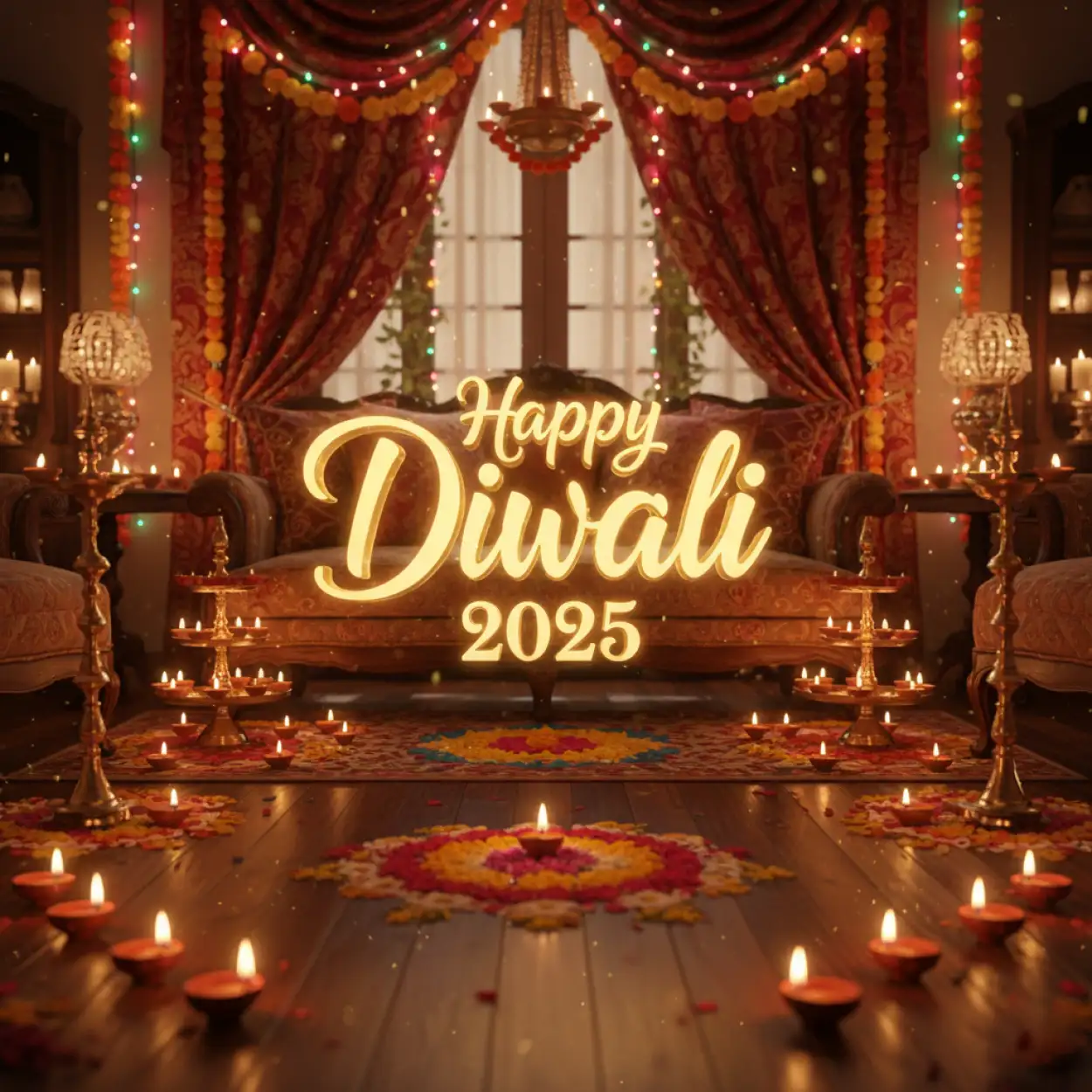 happy diwali 2025 decoration ideas with lights and flowers