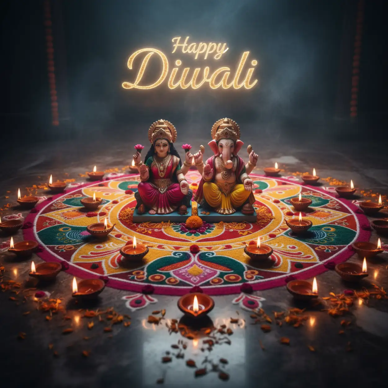 happy diwali 2025 wishes with goddess lakshmi and ganesh