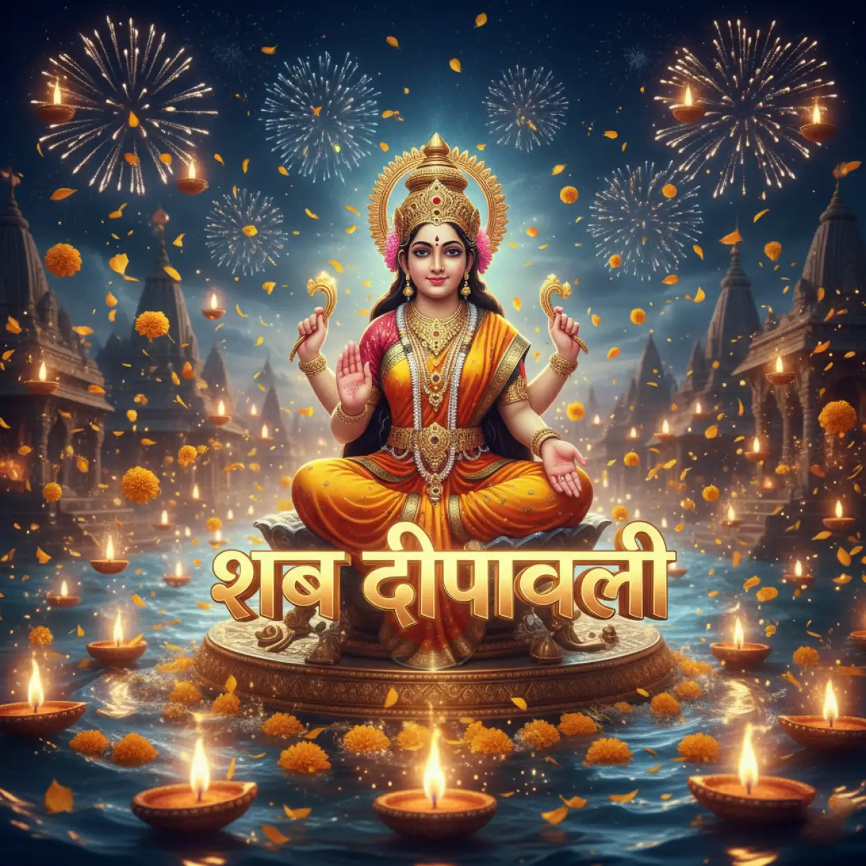 happy diwali background with lakshmi and fireworks