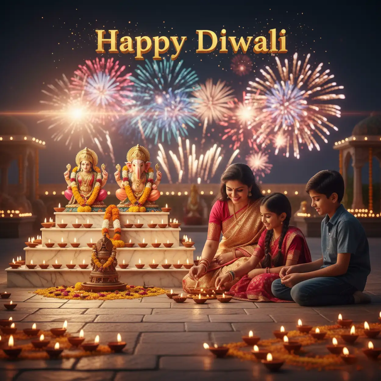 happy diwali festival background with lakshmi ganesh idol