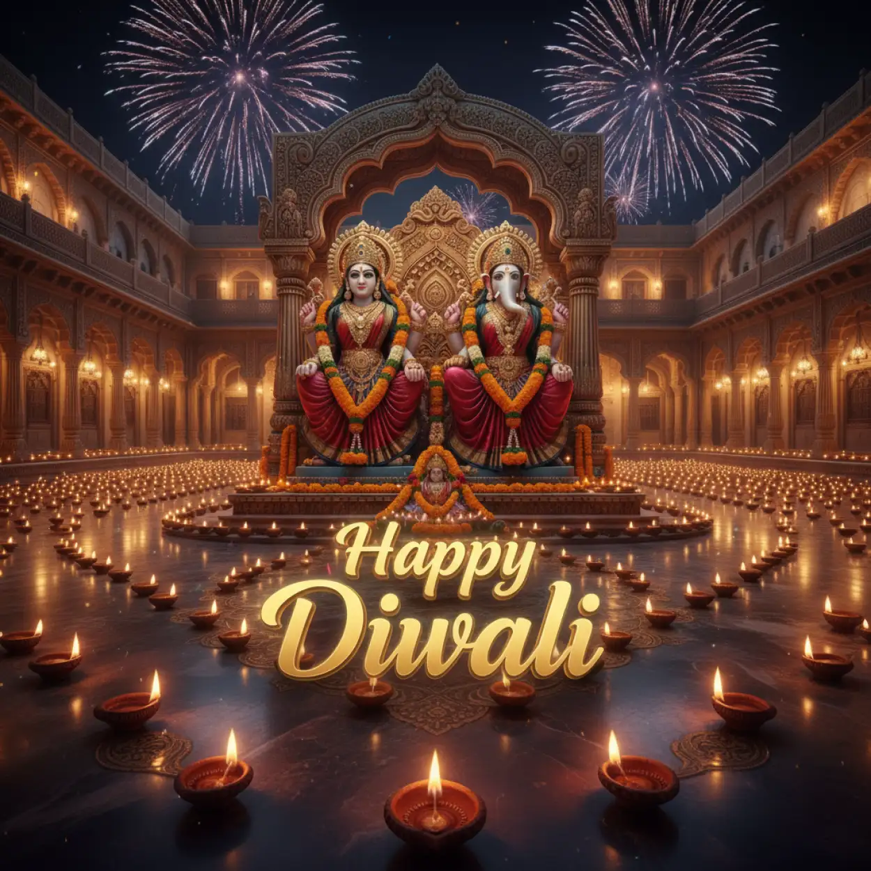 happy diwali golden theme with lakshmi ganesh art