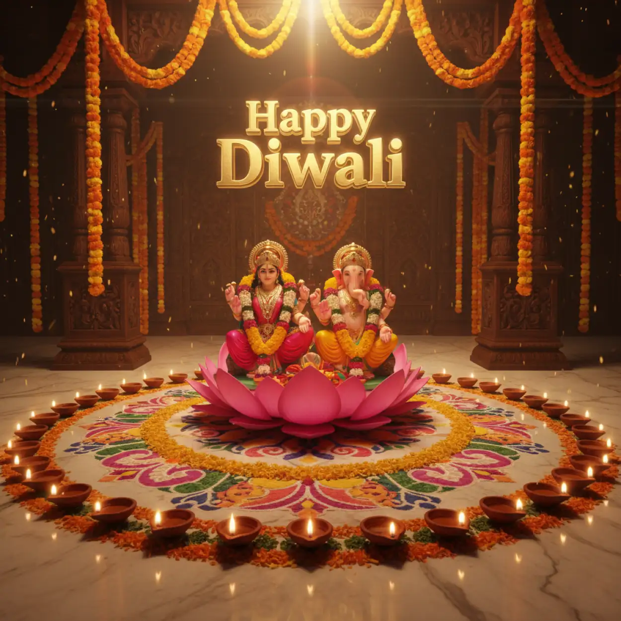 happy diwali greeting banner with lakshmi ganesh gold coins
