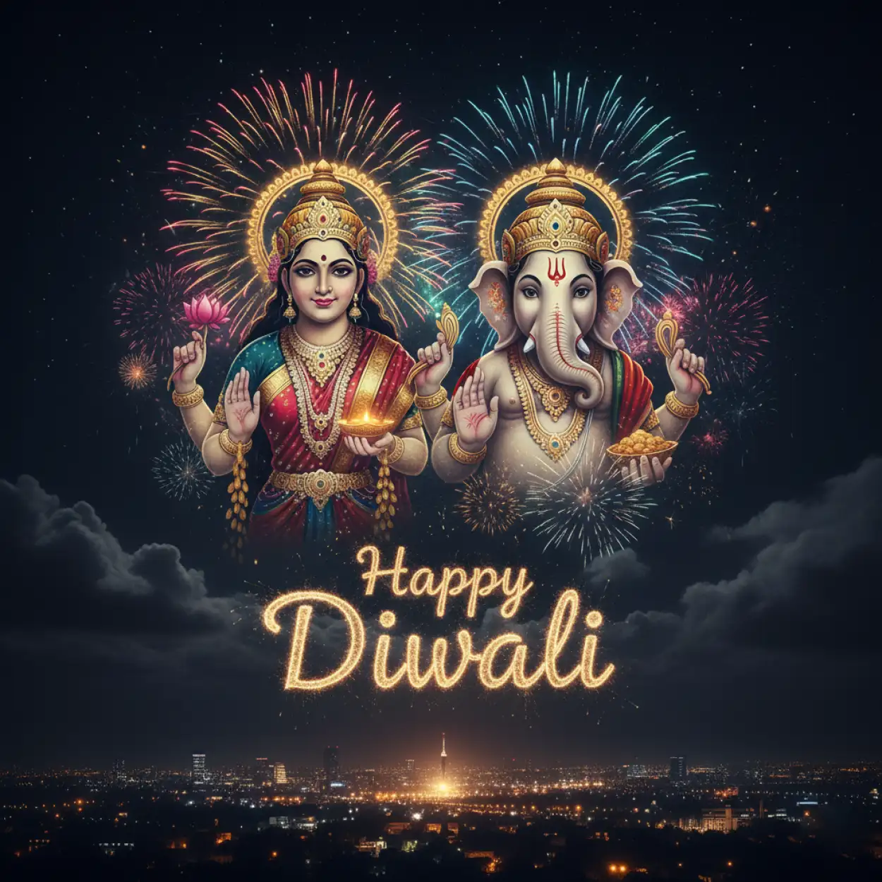 happy diwali greetings 2025 with goddess lakshmi and lord ganesha
