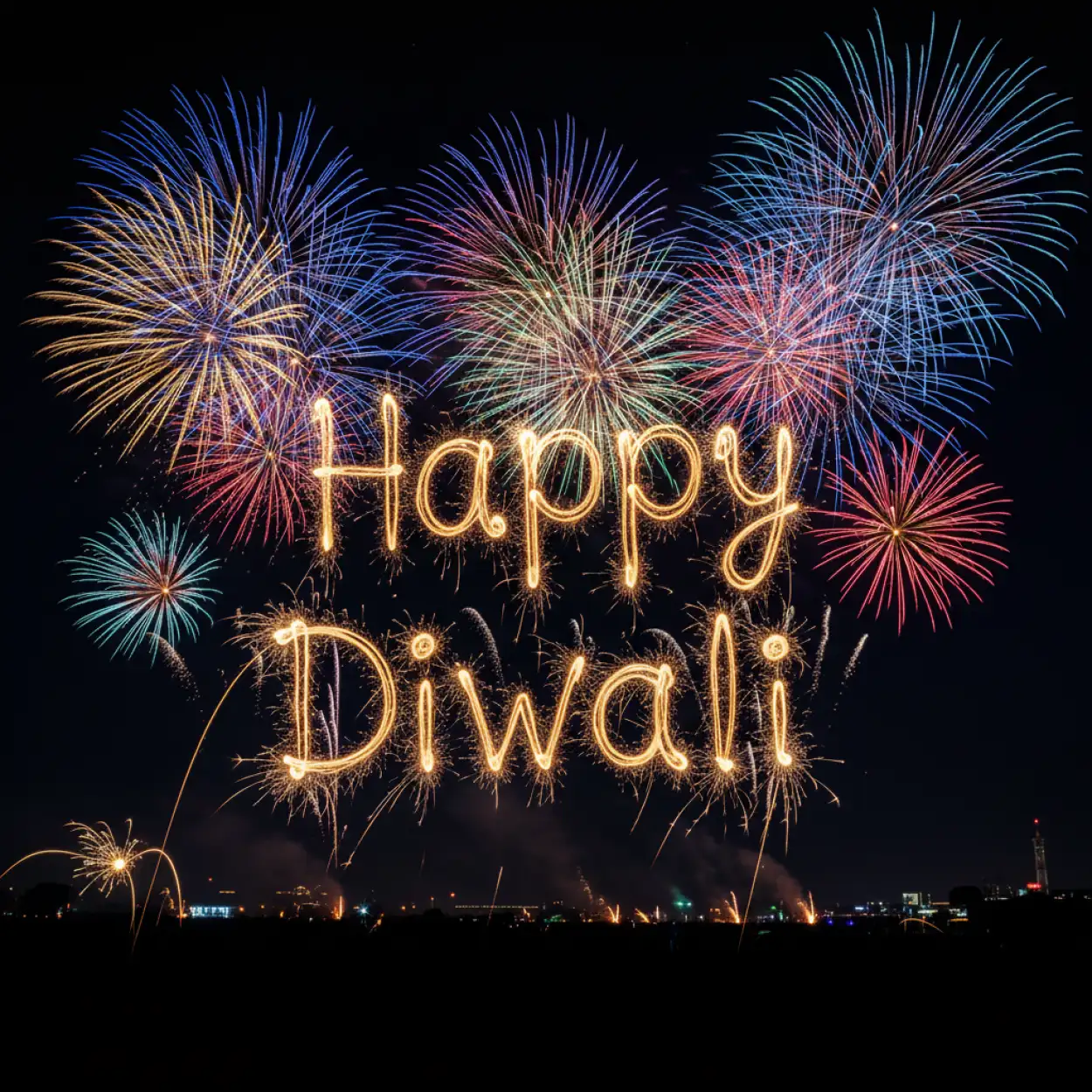 happy diwali images with golden text and sparkling background hd