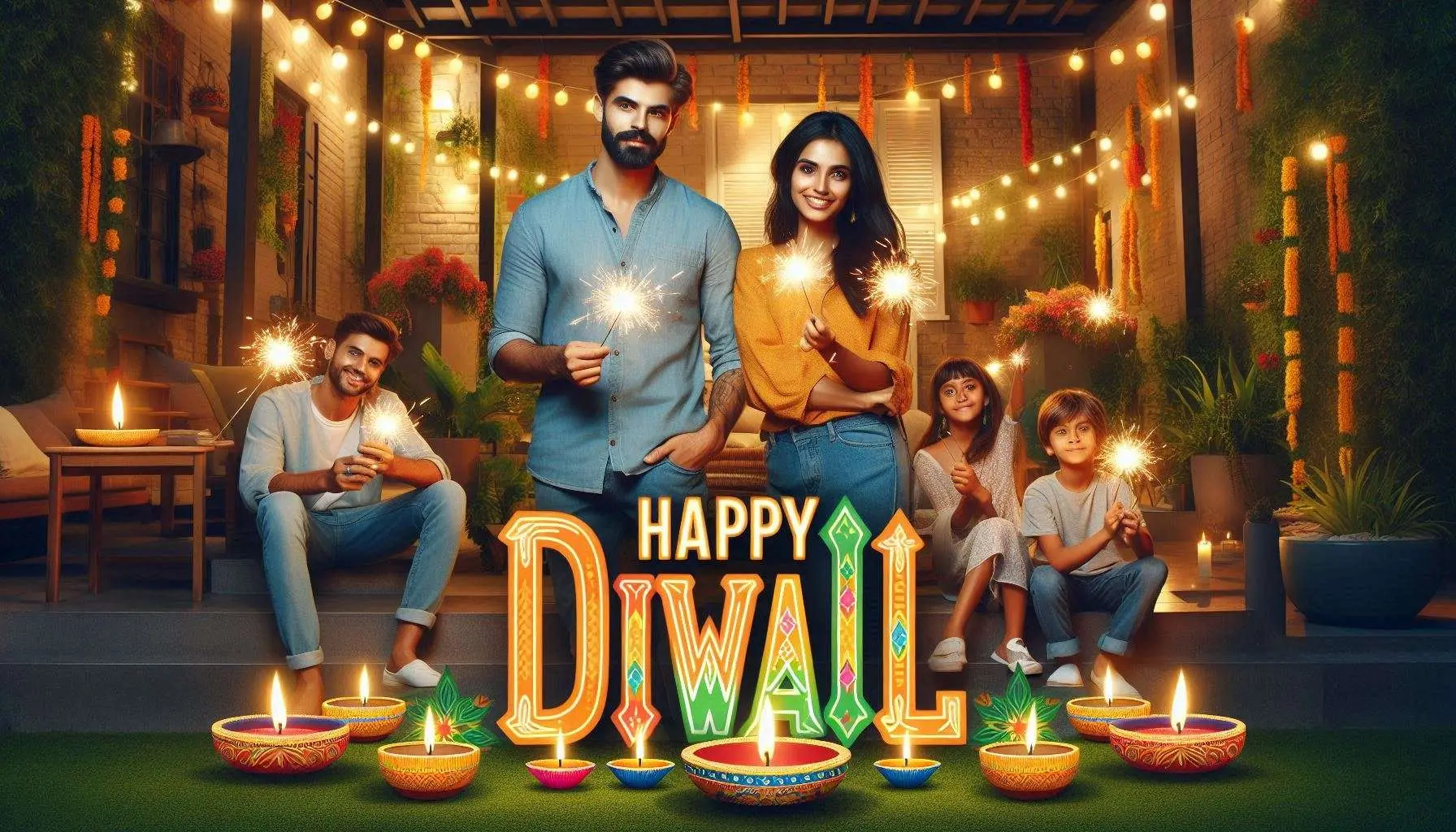 happy diwali in outdoor celebration