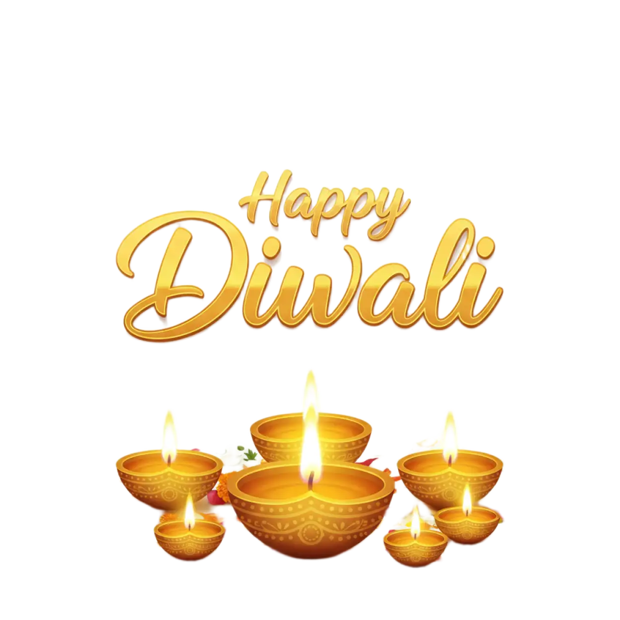 happy diwali png with diya and lights