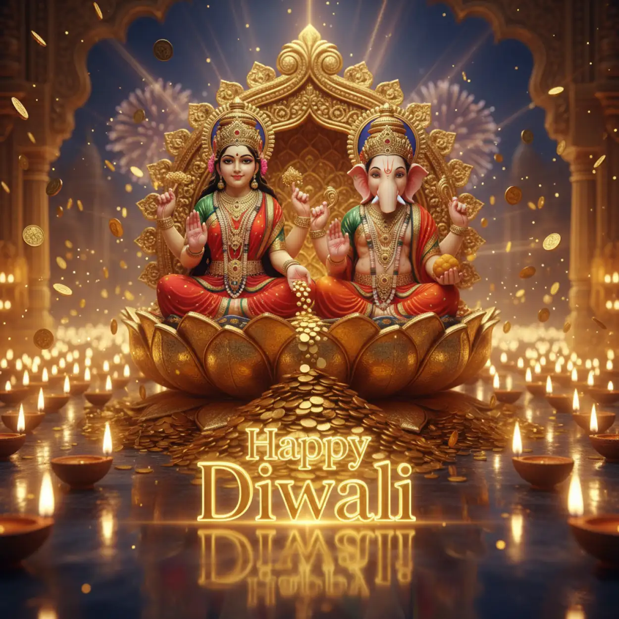 happy diwali poster with goddess lakshmi and ganesh ji