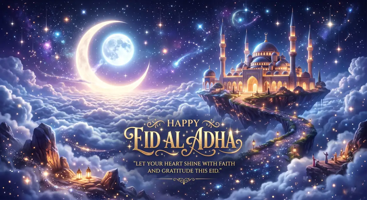 Free Download Happy Eid Al Adha Quotes With Crescent Moon - High Quality Happy Eid Al Adha With Quotes Image