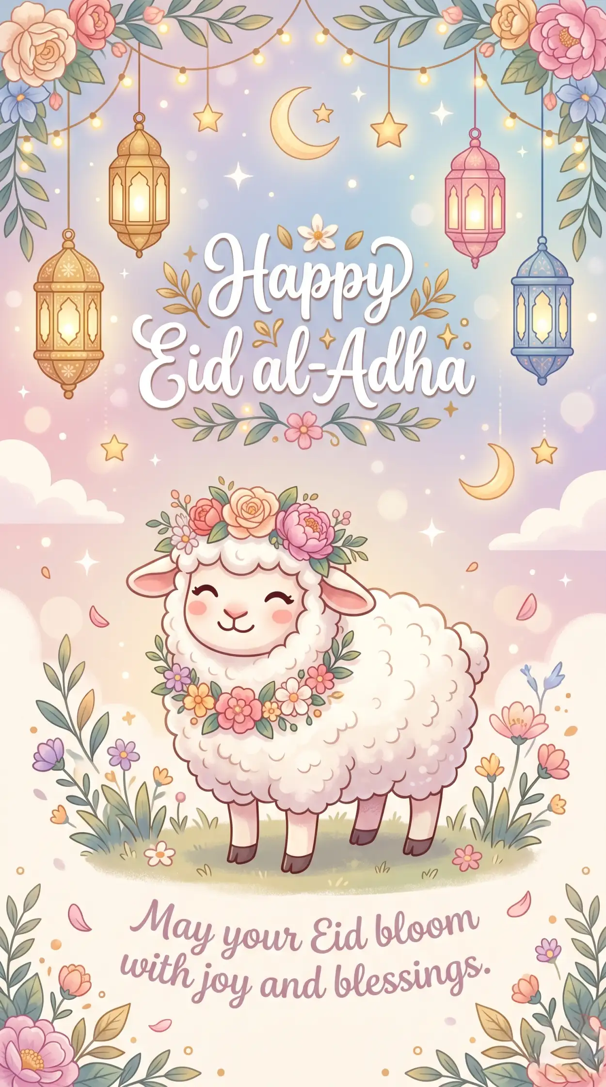 Free Download Happy Eid Al Adha Quotes With Sheep Illustration - High Quality Happy Eid Al Adha With Quotes Image