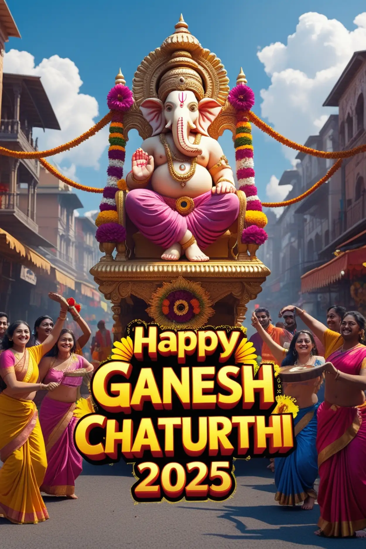 Happy Ganesh Chaturthi 2025 wallpaper with quotes