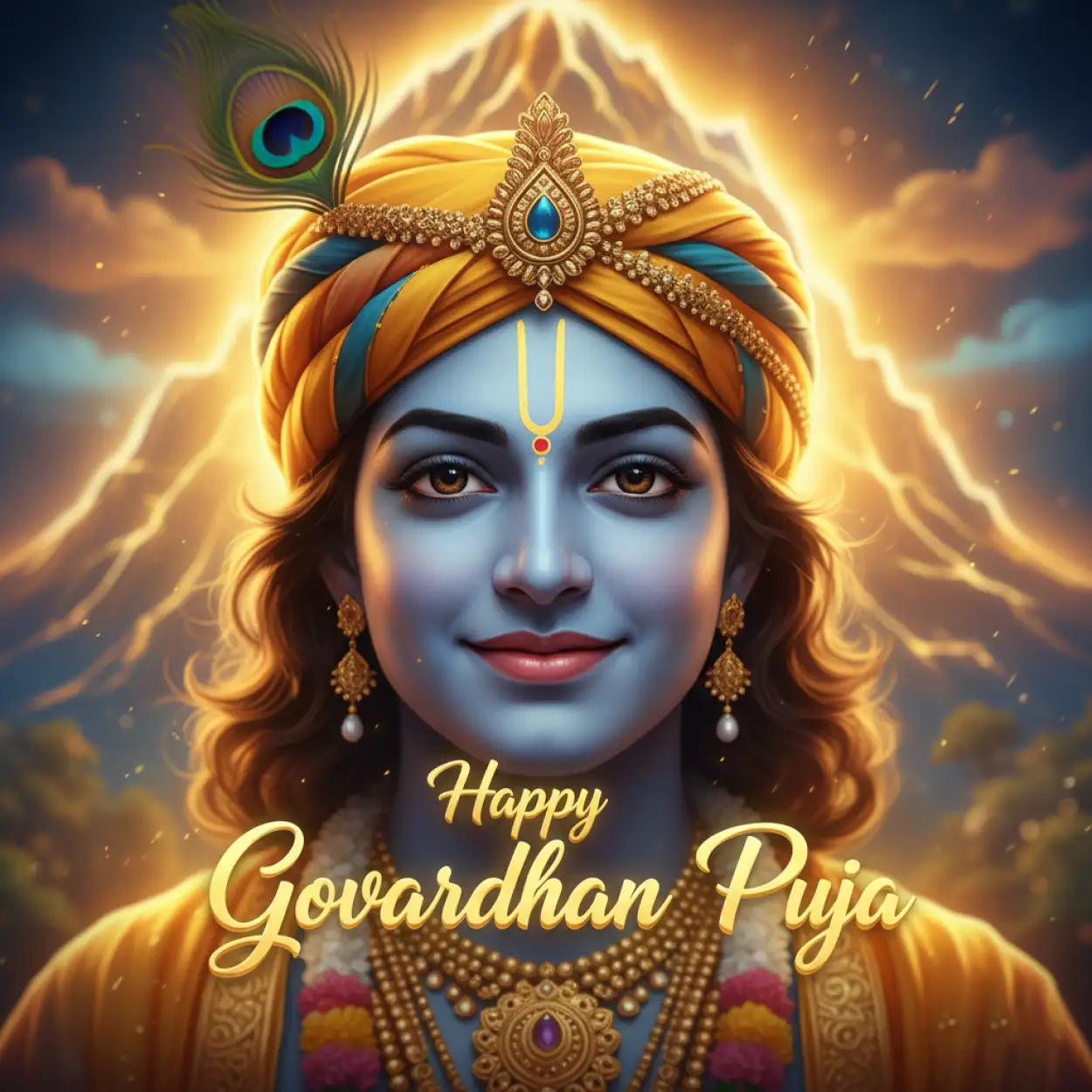 happy govardhan puja photo with sweet prasad and annakut