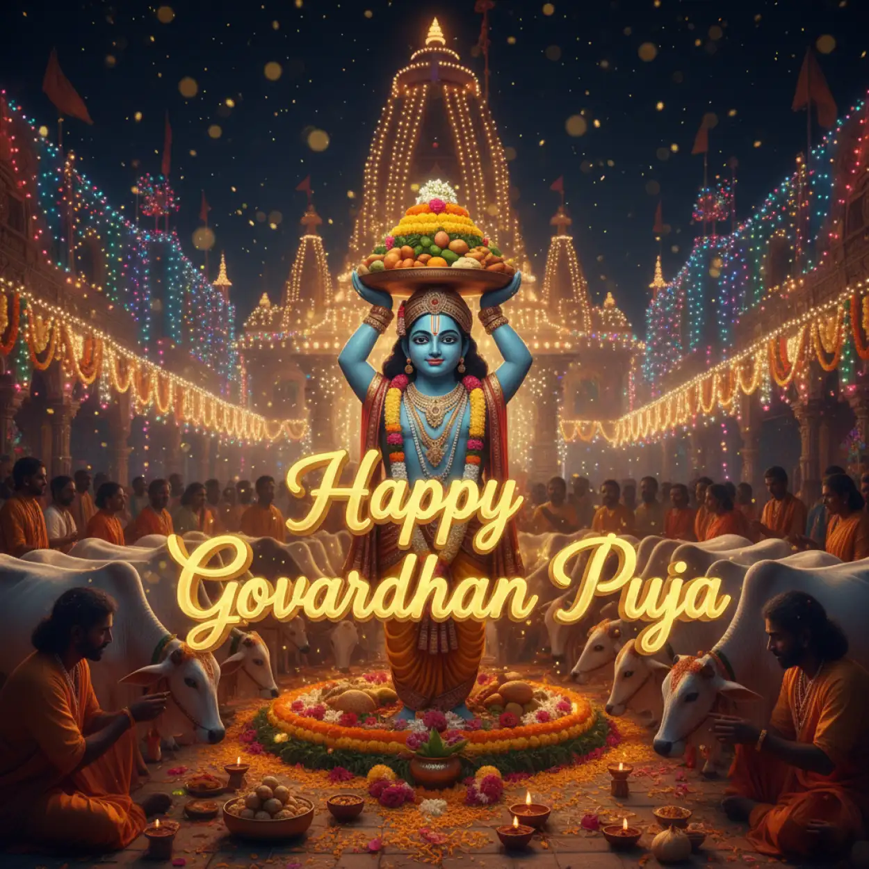 Free Download Happy Govardhan Puja Wishes In Hindi Text With Emoji - High Quality Happy Govardhan Puja Background