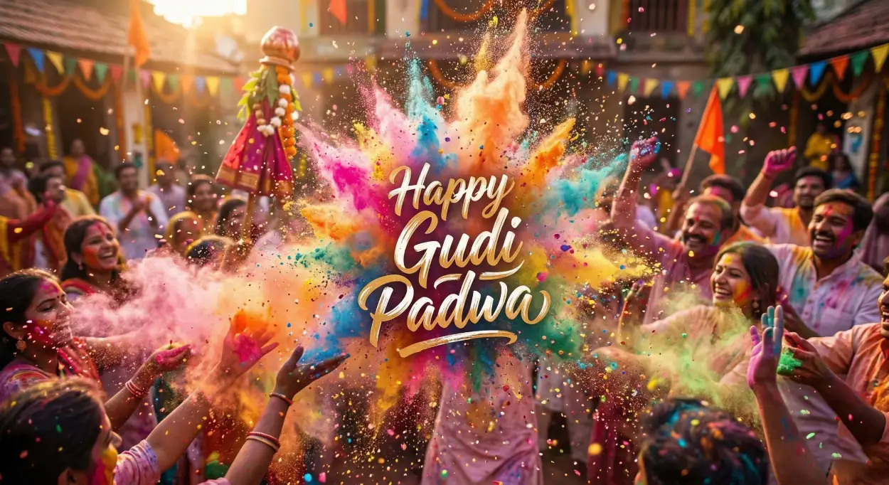 happy gudi padwa wishes colorful celebration poster