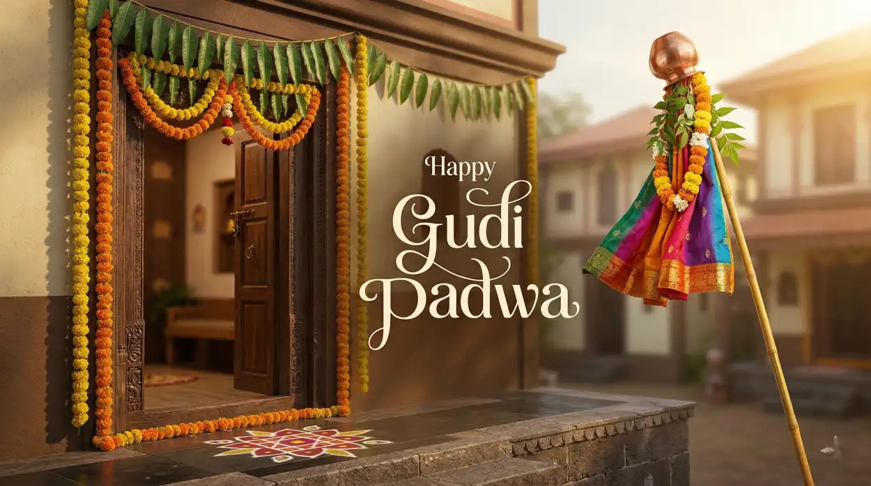 happy gudi padwa wishes modern greeting poster