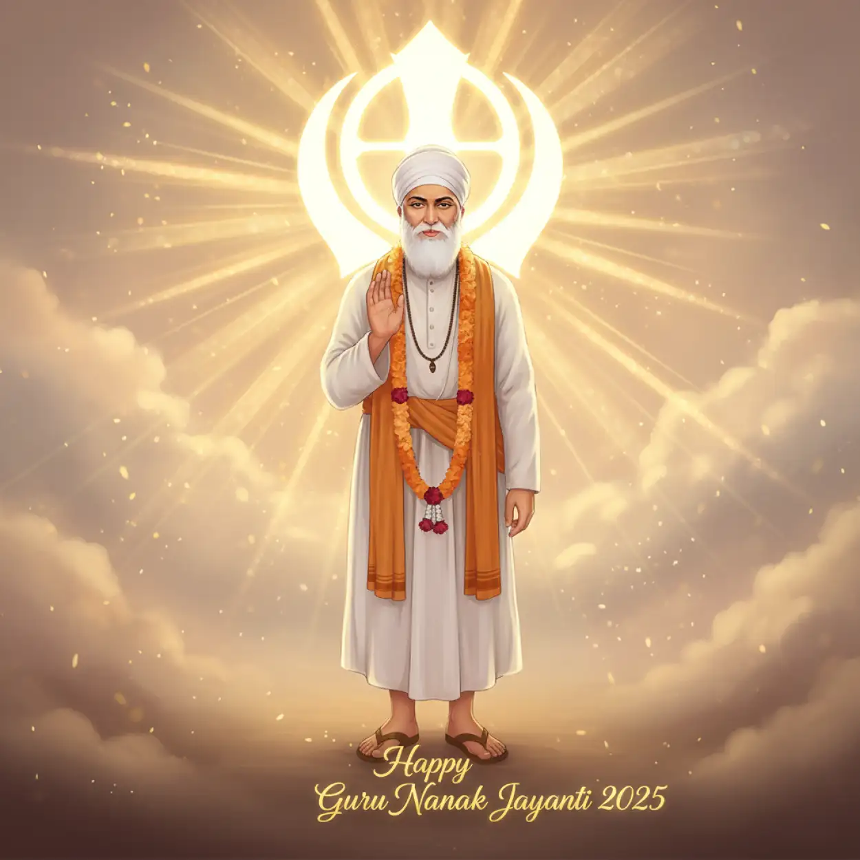 happy guru nanak jayanti 2025 3d golden text design