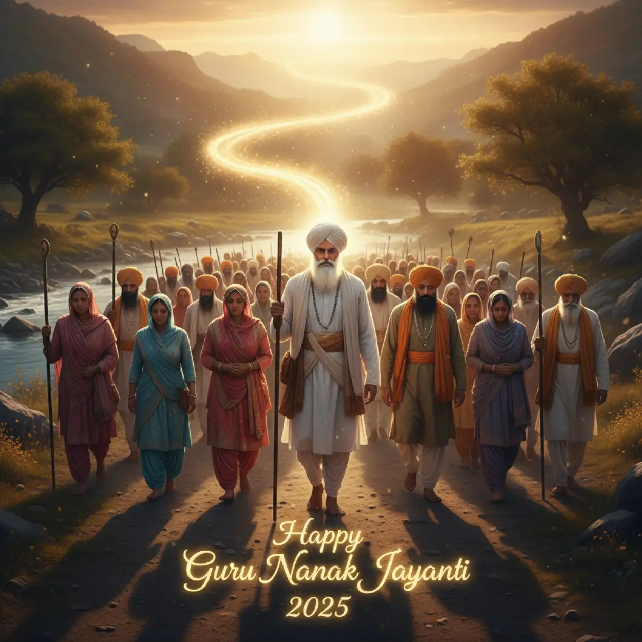 happy guru nanak jayanti 2025 digital poster in punjabi