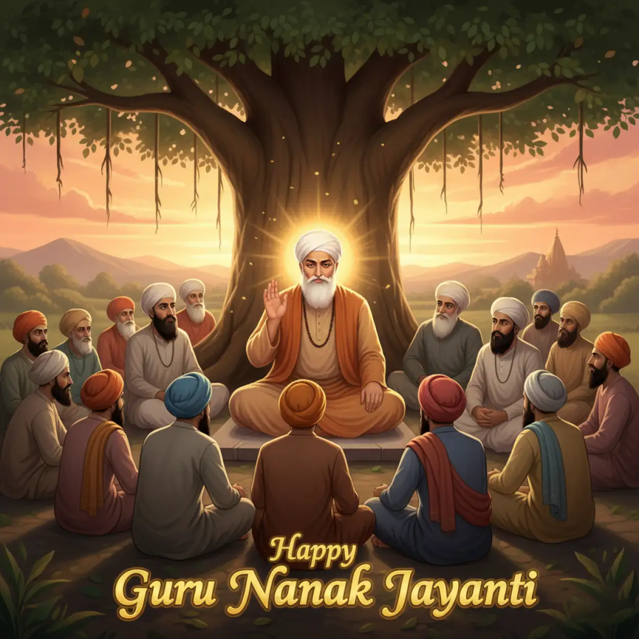 happy guru nanak jayanti 2025 golden background for banner